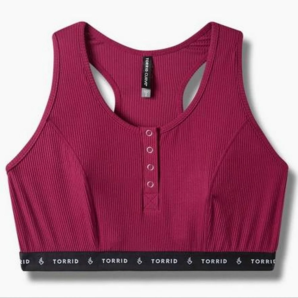 TORRID Lightly Lined Rib Henley Bralette - Navarro Pink - Picture 2 of 7